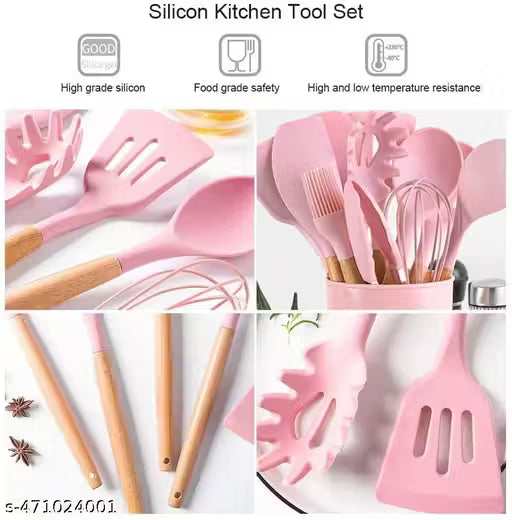 12-Piece Premium Silicone Cooking Utensil Set with Wooden Handles | BPA-Free, Heat-Resistant & Non-Stick Kitchen Tools (Pack of 12)