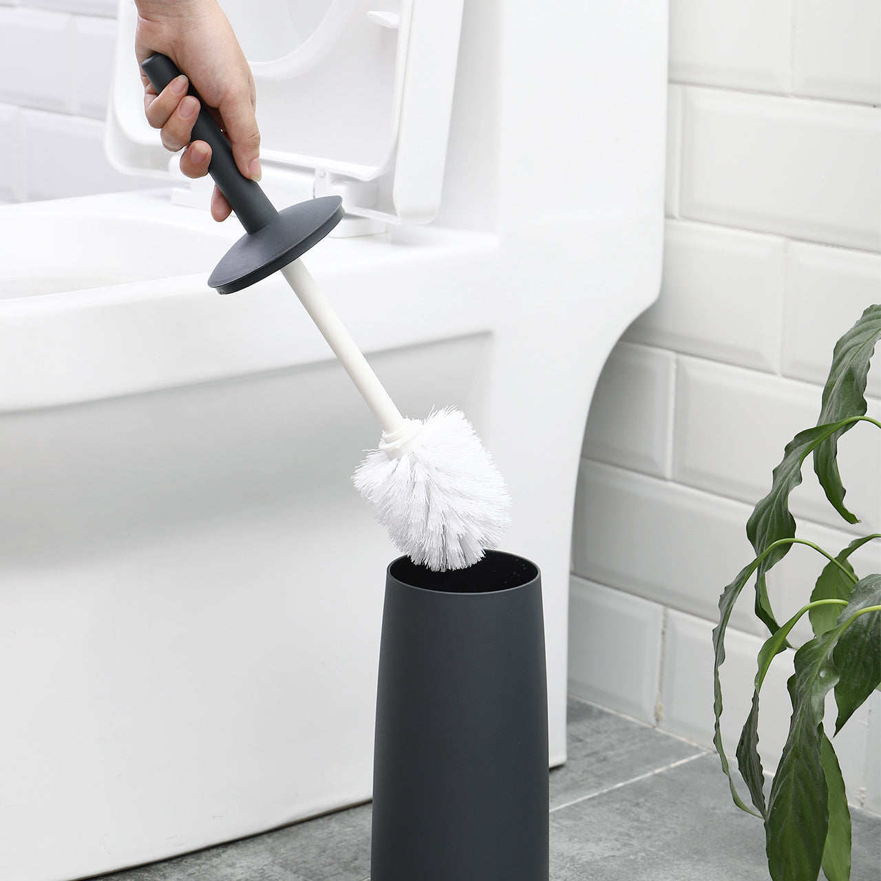 Soft Bristle Toilet Brush & Holder ? Compact Bathroom Cleaning Tool