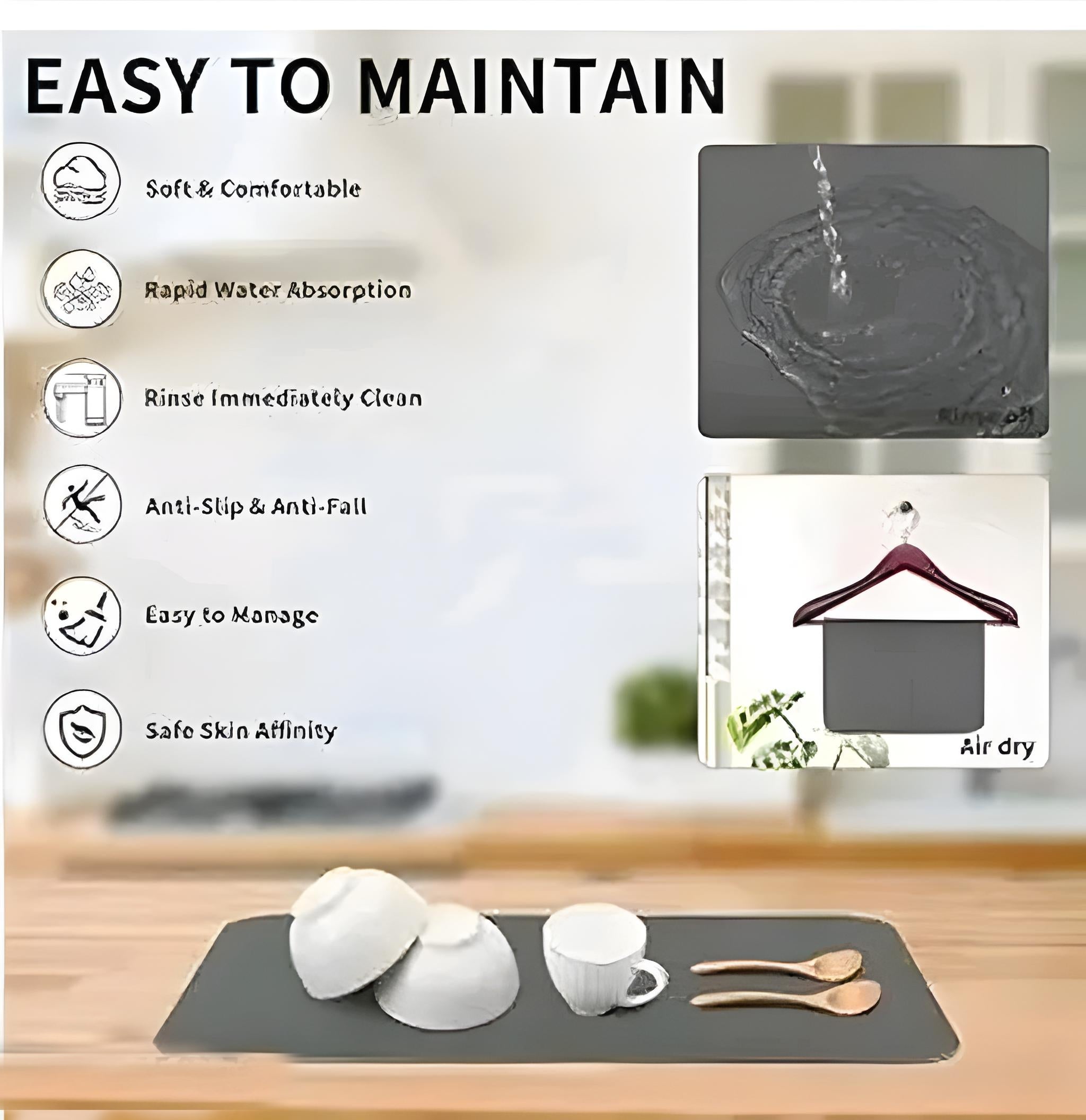 Silicone Dish Drying Mat for Kitchen | Water Absorbent Mat for Wet Utensils & Kitchen Items (40 × 60 cm)