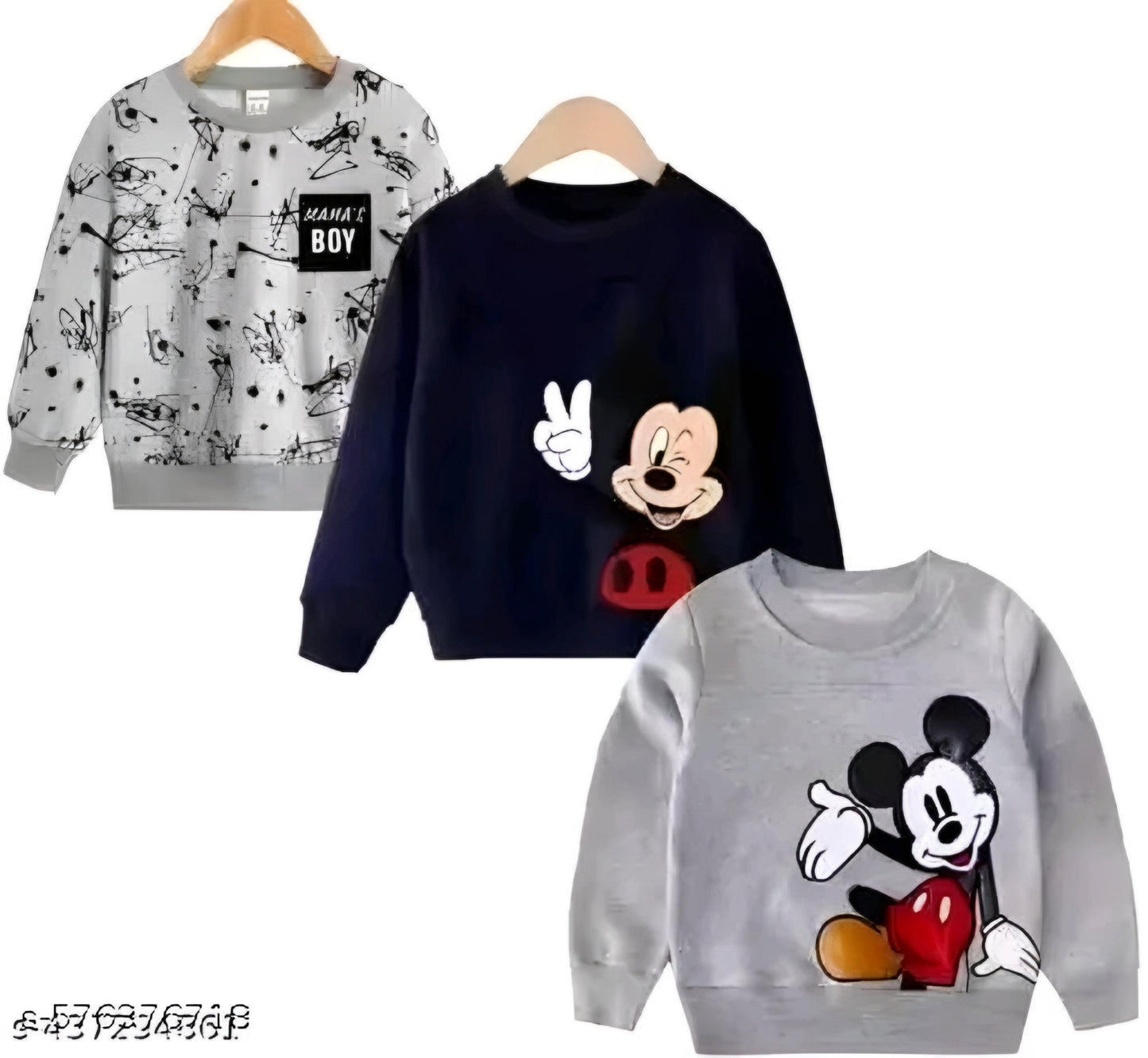 Mickey Mouse Sweatshirt Combo (Pack of 3) for Kids | Soft Cotton Winter Wear for Boys & Girls | Cute Disney Design